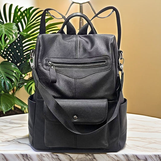 Black First Layer Cowhide Women's Backpack Trendy Fashion